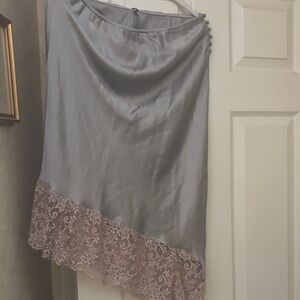 Anthropologie Silver Asymmetrical Skirt with Blush Lace